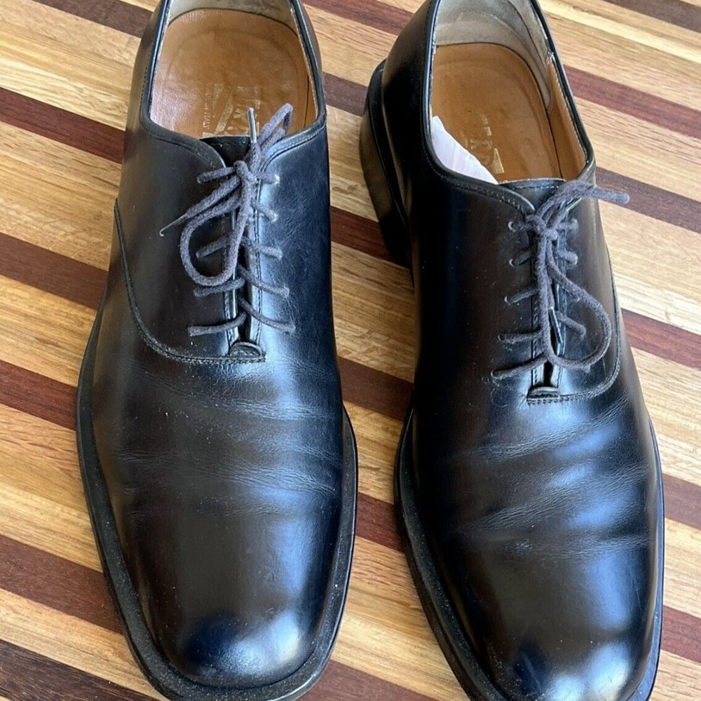Salvatore Ferragmo Men's US 9.5 D Black Leather Lace Up Oxfords Shoes